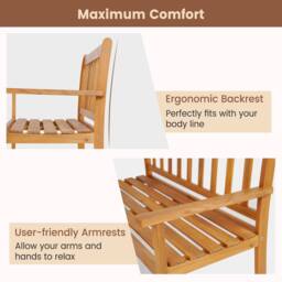 Costway Outdoor Acacia Wood Bench 2-Person Garden Bench Garden Bench w/Armrest in Natural - thumbnail 2