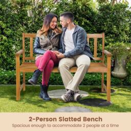 Costway Outdoor Acacia Wood Bench 2-Person Garden Bench Garden Bench w/Armrest in Natural - thumbnail 5