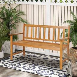 Costway Outdoor Acacia Wood Bench 2-Person Garden Bench Garden Bench w/Armrest in Natural - thumbnail 7