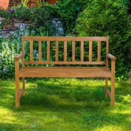 Costway Outdoor Acacia Wood Bench 2-Person Garden Bench Garden Bench w/Armrest in Natural - thumbnail 1