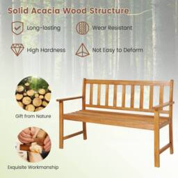 Costway Outdoor Acacia Wood Bench 2-Person Garden Bench Garden Bench w/Armrest in Natural - thumbnail 8