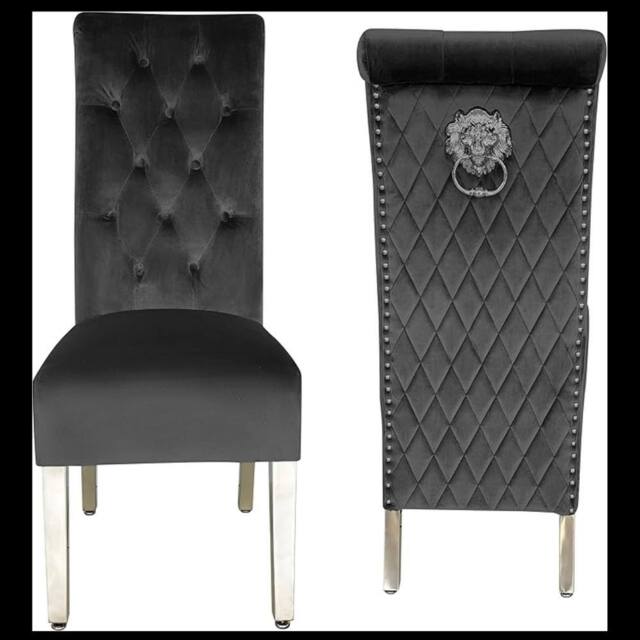 HOME LUXE INTERIOR Pair Of Sofia Dining Chair Lion Knocker Dark Grey - Size: 1 Seater - image 1