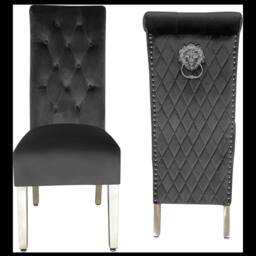 HOME LUXE INTERIOR Pair Of Sofia Dining Chair Lion Knocker Dark Grey - Size: 1 Seater