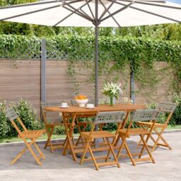 Berkfield Home Folding Garden Chairs 6 pcs Grey Poly Rattan & Solid Wood - thumbnail 1