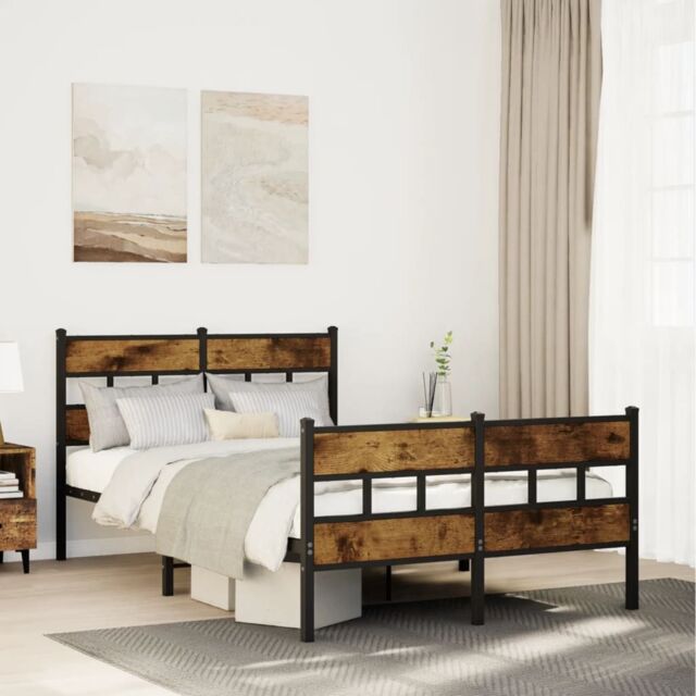 Berkfield Home Metal Bed Frame without Mattress Smoked Oak 120x190 cm Small Double in Brown - image 1