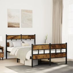 Berkfield Home Metal Bed Frame without Mattress Smoked Oak 120x190 cm Small Double in Brown - thumbnail 1