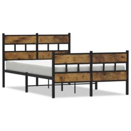 Berkfield Home Metal Bed Frame without Mattress Smoked Oak 120x190 cm Small Double in Brown - thumbnail 2