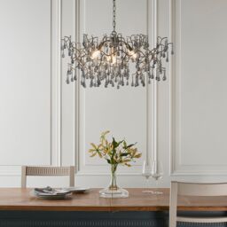 Loops Mutli Arm Ceiling Pendant Light Fitting - Aged Silver & Glass Teardrop Details in Metallics - thumbnail 4