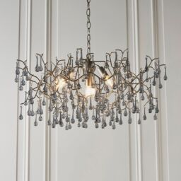 Loops Mutli Arm Ceiling Pendant Light Fitting - Aged Silver & Glass Teardrop Details in Metallics - thumbnail 3