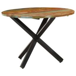 Berkfield Home Dining Table Round 100x100x75 cm Solid Reclaimed Wood in Brown - Size: 100 x 100 x 75 cm - thumbnail 2