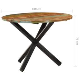 Berkfield Home Dining Table Round 100x100x75 cm Solid Reclaimed Wood in Brown - Size: 100 x 100 x 75 cm - thumbnail 6