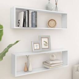 Berkfield Home Wall Cube Shelf 2 pcs White 100x15x30 cm Engineered Wood - Size: 100 x 15 x 30 cm - thumbnail 2