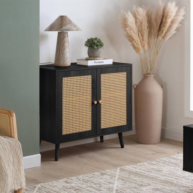 Birlea Croxley 2 Door Sideboard Black Rattan Storage Cabinet - image 1