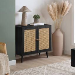 Birlea Croxley 2 Door Sideboard Black Rattan Storage Cabinet - thumbnail 1