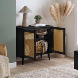 Birlea Croxley 2 Door Sideboard Black Rattan Storage Cabinet - thumbnail 2