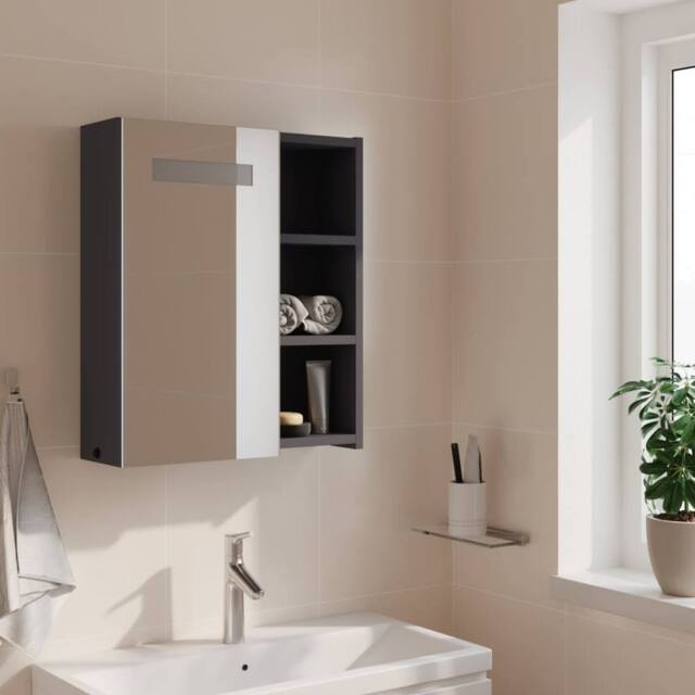 Berkfield Home Durable Bathroom Mirror Cabinet with LED Light Grey 45x13x52 cm - Size: 45 x 13 x 52 cm - image 1