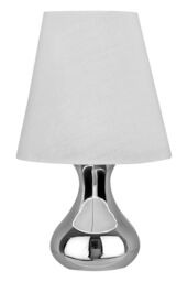 Orsina Teardrop Chrome Table Lamp, White Fabric Shade Bedside Light, Decorative Desk Lamp, Small Table Lighting