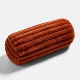OHS Faux Fur Ribbed Round Bolster Cushion Neck Roll Pillow in Burnt Orange - thumbnail 3