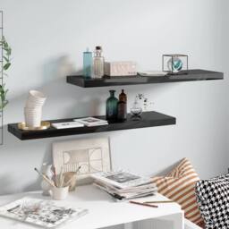 Berkfield Home Durable Floating Wall Shelves 2 pcs High Gloss Black 90x23.5x3.8 - thumbnail 2