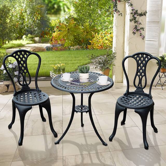 OUTSUNNY Garden Bistro Set Outdoor Table Chairs Aluminium Patio Lawn Furniture in Black - image 1