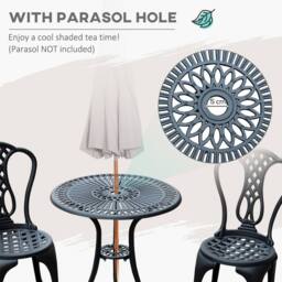 OUTSUNNY Garden Bistro Set Outdoor Table Chairs Aluminium Patio Lawn Furniture in Black - thumbnail 4