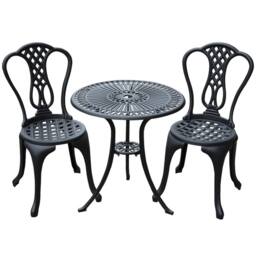 OUTSUNNY Garden Bistro Set Outdoor Table Chairs Aluminium Patio Lawn Furniture in Black - thumbnail 2