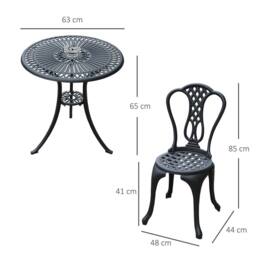OUTSUNNY Garden Bistro Set Outdoor Table Chairs Aluminium Patio Lawn Furniture in Black - thumbnail 3
