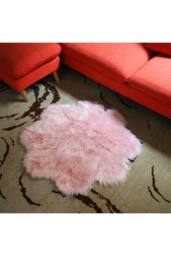 Living and Home 90Cm Shaggy Sheepskin Pink Rug - Size: 90 cm diameter - thumbnail 4