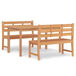 Berkfield Home 3 Piece Garden Dining Set Solid Wood Teak in Brown - thumbnail 2
