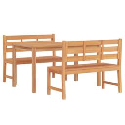 Berkfield Home 3 Piece Garden Dining Set Solid Wood Teak in Brown - thumbnail 3