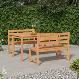 Berkfield Home 3 Piece Garden Dining Set Solid Wood Teak in Brown - thumbnail 1