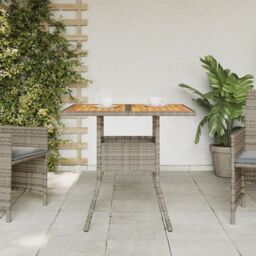 Berkfield Home Garden Table with Acacia Wood Top Grey 80x80x75 cm Poly Rattan - Size: 80 x 80 x 75 cm - thumbnail 3