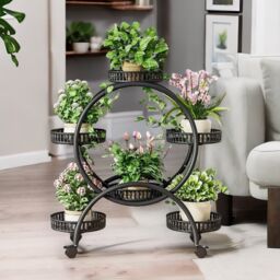 Pirlo Plush Round Metal Indoor Outdoor Plant Stand Organiser With 6 Tiers Black - thumbnail 5