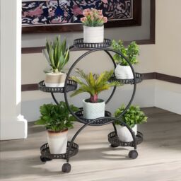 Pirlo Plush Round Metal Indoor Outdoor Plant Stand Organiser With 6 Tiers Black - thumbnail 4