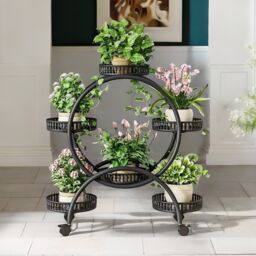 Pirlo Plush Round Metal Indoor Outdoor Plant Stand Organiser With 6 Tiers Black - thumbnail 2