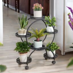 Pirlo Plush Round Metal Indoor Outdoor Plant Stand Organiser With 6 Tiers Black - thumbnail 3