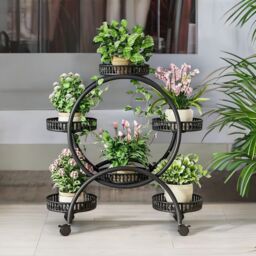 Pirlo Plush Round Metal Indoor Outdoor Plant Stand Organiser With 6 Tiers Black - thumbnail 1