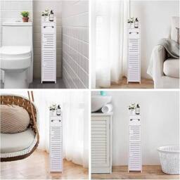 Nordara Free Standing Bathroom Storage Cabinet White Toilet Paper Roll Holder Cupboards - thumbnail 5