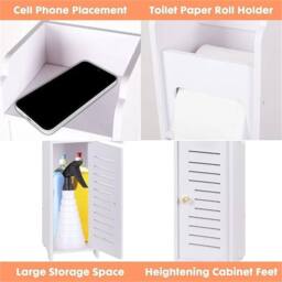 Nordara Free Standing Bathroom Storage Cabinet White Toilet Paper Roll Holder Cupboards - thumbnail 3