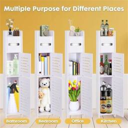 Nordara Free Standing Bathroom Storage Cabinet White Toilet Paper Roll Holder Cupboards - thumbnail 4