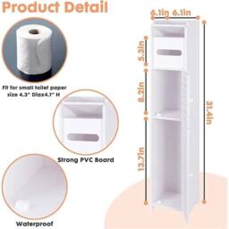 Nordara Free Standing Bathroom Storage Cabinet White Toilet Paper Roll Holder Cupboards - thumbnail 2