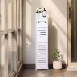 Nordara Free Standing Bathroom Storage Cabinet White Toilet Paper Roll Holder Cupboards