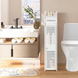 Nordara Free Standing Bathroom Storage Cabinet White Toilet Paper Roll Holder Cupboards - thumbnail 6