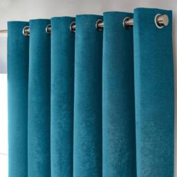 Luxury Living Chenille Blackout Eyelet Curtains Thermal Triple Weave Pair in Teal - Size: 168 cm width x 137 cm drop - thumbnail 2