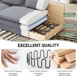Dprodo 265CM Chenille Sofa Sleeper Deep Seat Couch in Grey - thumbnail 6