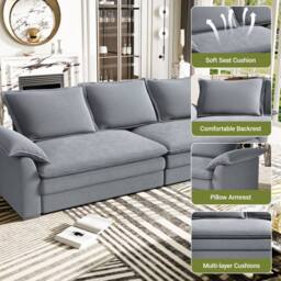 Dprodo 265CM Chenille Sofa Sleeper Deep Seat Couch in Grey - thumbnail 8