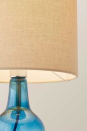 ValueLights Aida Natural Linen Tall Lamp Shade Bright Bubble Glass Table Lamp in Bright Blue - thumbnail 4