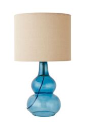 ValueLights Aida Natural Linen Tall Lamp Shade Bright Bubble Glass Table Lamp in Bright Blue - thumbnail 6