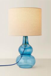 ValueLights Aida Natural Linen Tall Lamp Shade Bright Bubble Glass Table Lamp in Bright Blue - thumbnail 3