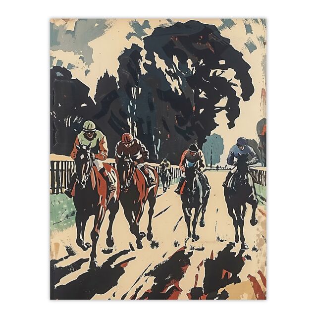 "Artery8 Horse Racing Scene Modern Artwork Jockeys Bold Wall Art Print in Beige - Size: W24"" x H32""" - image 1